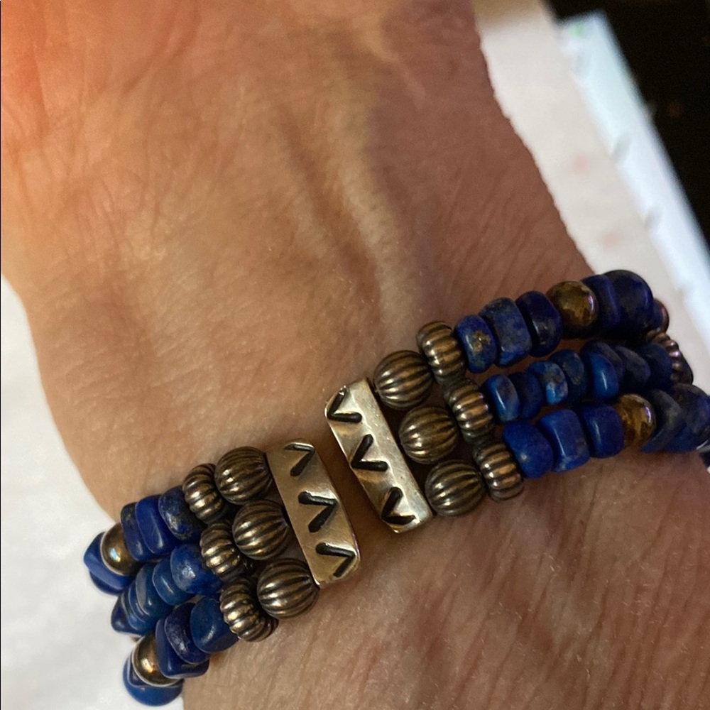 Blue and Silver Beaded Bracelet - Picture 2 of 7